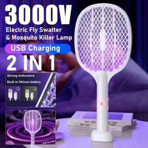 2 in 1 Electric Fly Swatter Handheld Fly/Mosquito Killer Lamp, Rechargeable